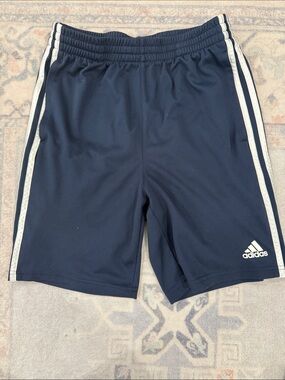 adidas Boys Navy Blue Athletic Shorts with White Stripes